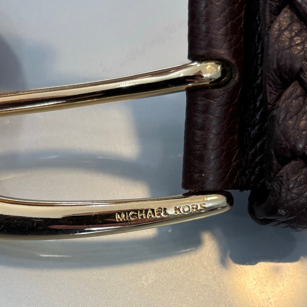 VTG Oversized Wide Brown Braided Leather Belt Gold Buckle, Women's L/XL - Picture 6 of 8